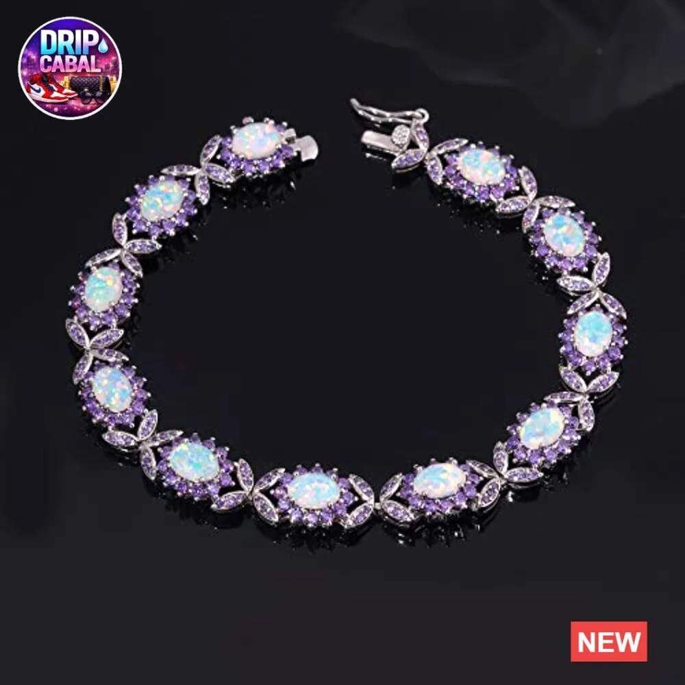 Elegant Opal Tennis Bracelet White Gold Plated Minimal Chic Evening Wear - Picture 2 of 7
